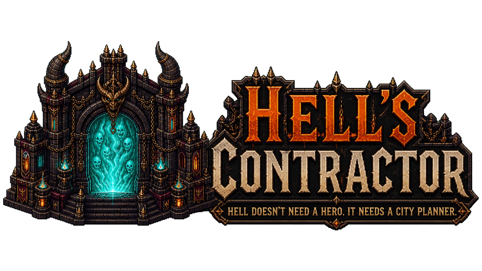 Hell's Contractor logo with infernal city-gate emblem
