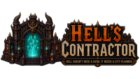 Hell's Contractor logo with infernal city-gate emblem