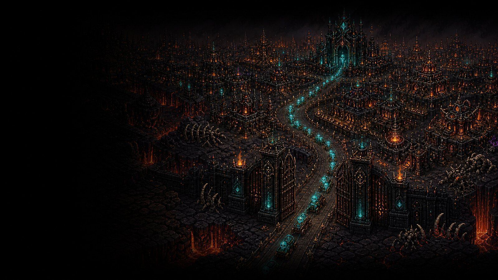 Vast late-game infernal capital spanning multiple districts