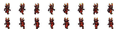 Pixel-art walk-cycle sprites for an Imp resident