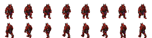Pixel-art walk-cycle sprites for a Lesser Demon resident
