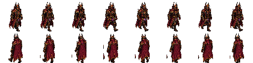 Pixel-art walk-cycle sprites for an Archdemon resident
